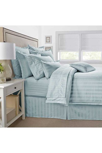 Orange Bed & Bath LT.BLUE DAMASK KING COMFORTER 500 TC 6 PCS 270 X 230 cm