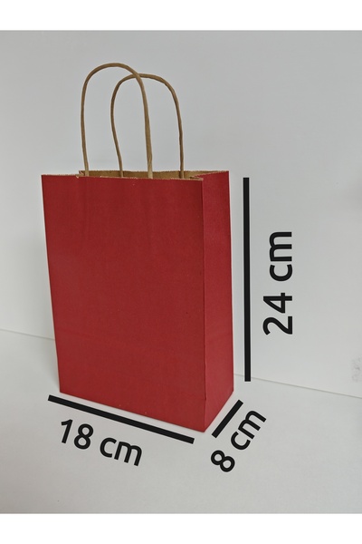 arminow BORDO RENK KRAFT BÜKÜM SAPLI KAĞIT ÇANTA HEDİYE POŞETİ - 18x24x8 CM - 6 ADET - Ç069