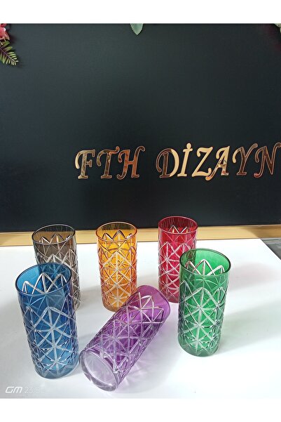 Paşabahçe Fth Dizayn 6 Color Crystal Hand Cut Water Glass