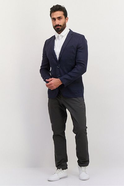Jules Men Regular Fit Chambray Pattern Semi Formal Blazer, Navy