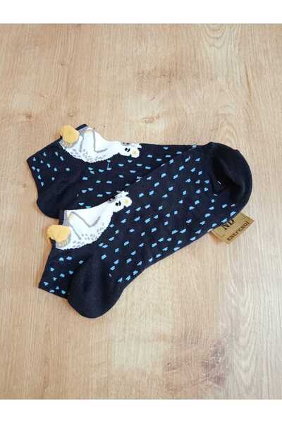 ENEFENDİ Тъмносиня шапка с уши от памук с мотиви - 36-40