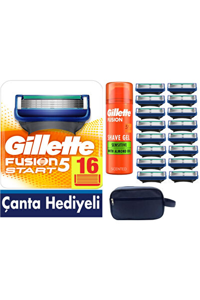 Gillette Fusion Start 16 Yedek Tıraş bıçağı +75 ML Fusion JEL +Çanta