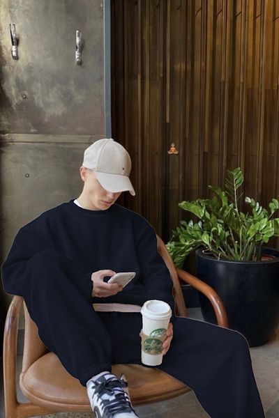 ruNadeS Φούτερ Navy Blue Oversize - Σετ αθλητικής φόρμας Jogger, Crew Neck