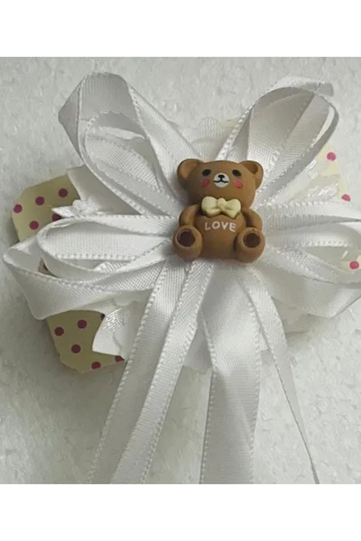 Bright3 شريط أبيض لطيف - إبزيم مطاطي على شكل دمية دب