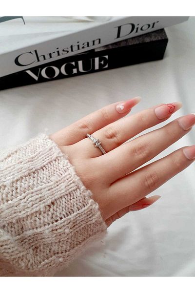 bijoux uniques Waterway Zircon Stone N Letter Adjustable Silver Ring