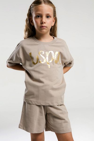 U.S. Polo Assn. U.S. Polo Assn Girls Bottom Top Set – Stylish and Comfortable Design with Metallic Print