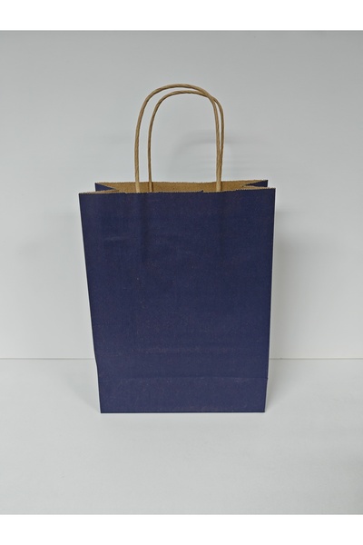 arminow LACİVERT RENK KRAFT BÜKÜM SAPLI KAĞIT ÇANTA HEDİYE POŞETİ - 18x24x8 CM - 6 ADET