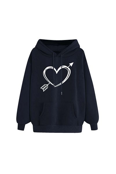 aynewmoda Heart Printed Hooded Sweatshirt Hoodie for Valentine's Day