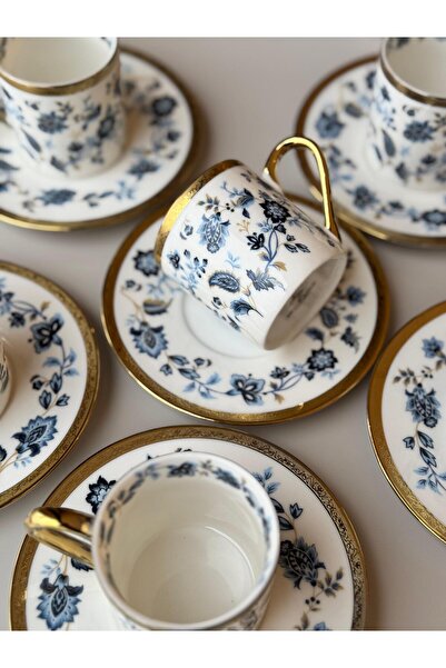 ROY KING Royking Felicity 6 Lı Kahve Fincan Takımı Cyd002 Mavi Çiçek