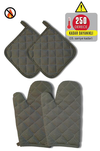 Home Oven Gloves and Pot Holders Set - 2 Gloves - 2 Pot Holders) - Fireproof and Heat Resistant