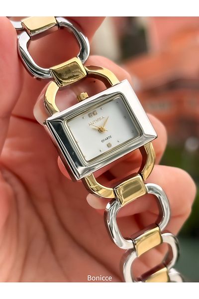 Almera 30*20mm Vip Design - Women's Wristwatch, Gold-Silver Steel Chain Cord, Heart Bracelet