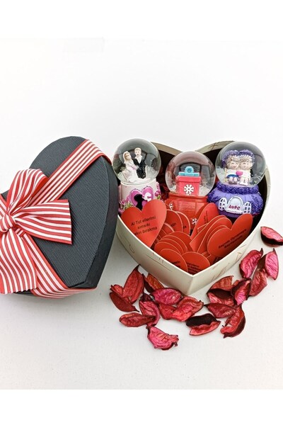 Lexi Bella Sevgililer Gününe Özel Kalp Kutuda Kar Küreleri Hediye Seti Sevgil...