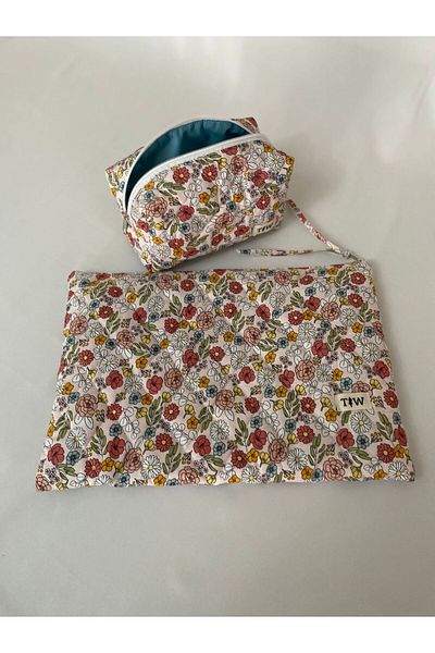 thick weave Spring Flowers Laptop & Makeup Bag