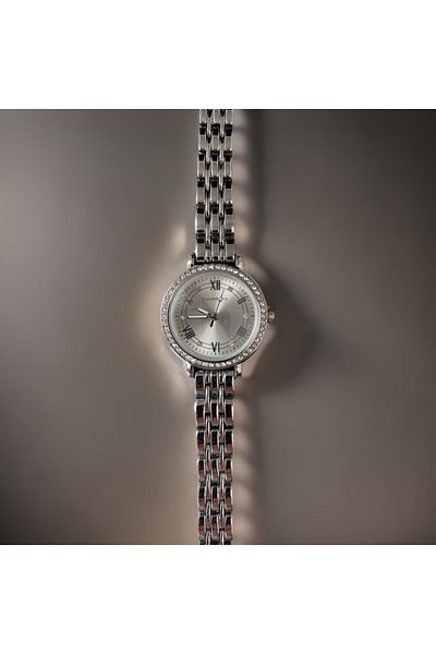 Choppers Elegant Silver Color for Women Shiny Zircon Stone Special Occasions Stylish Steel Women's Wristwatch