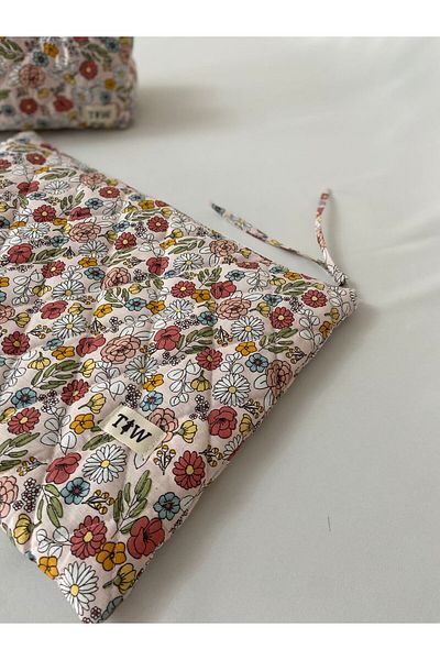 thick weave Spring Flowers Laptop & Makeup Bag
