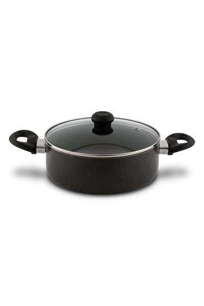 DELICI Nonstick Sauce Pan with Glass lid , 22 CM , Granite Coating ,Gray