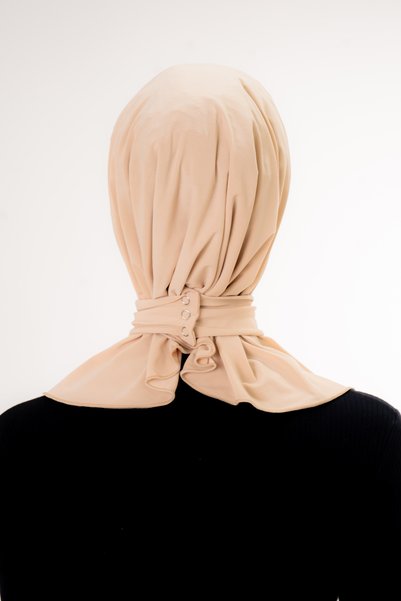 Şalcenneti.com Şal practic pregătit pentru hijab, cu închidere cu capse, bej/ potrivit pentru mare şi piscină