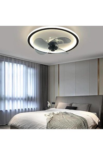 Vonalight Modern 3-Piece Led Chandelier Set - Household Product with Fan, Remote Control and Summer, 40cm Diameter, Black Front Strip