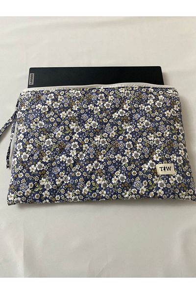 thick weave Navy Blue Crispy Flower Pattern Laptop Bag 15-16Inch