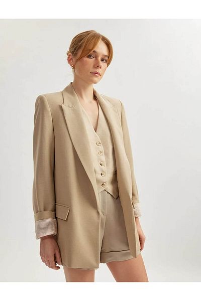 Koton Clamshell Double Pocket Double Breasted Mink Women's Jacket 5Sak50003Pw
