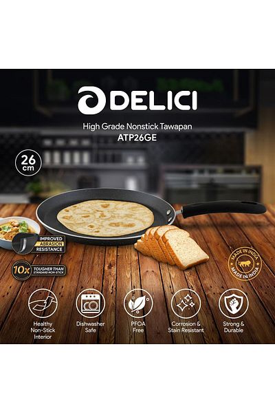 DELICI Nonstick Tawa 24 CM , Granite Coating ,Gray