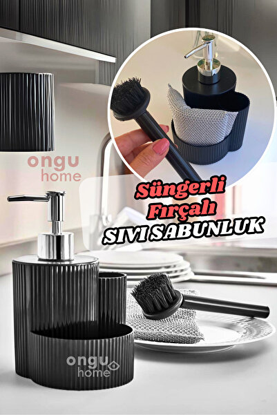 ongu home Tezgah Üstü Mutfak Banyo Sıvı Sabunluk Takımı Süngerli Fırçalı Mutf...