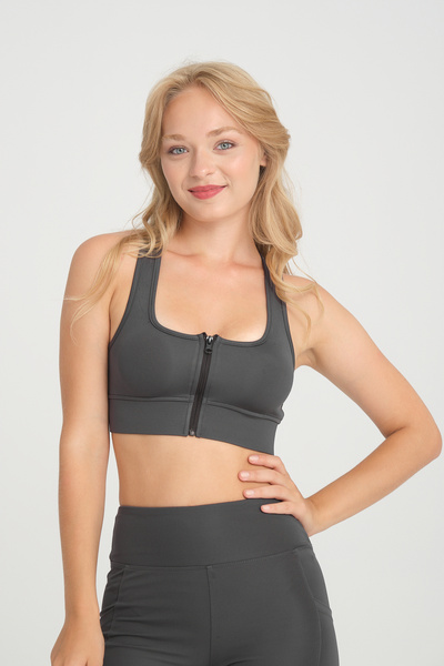 ZERTEX Anthracite Women's Sports Set - Recovery Shorts, Bustier and Leggins