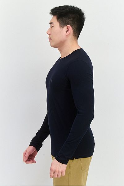 French Connection Men Crew Neck Long Sleeves Brand Logo T-shirt, Navy