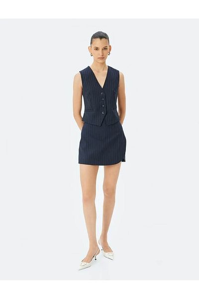 Koton Pantaloni scurți de damă cu talie înaltă mini cu fantă bleumarin 5sak70015uw