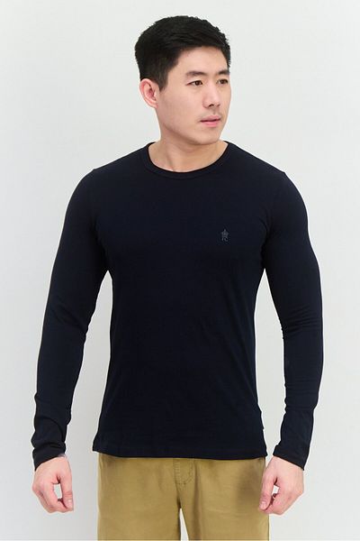 French Connection Men Crew Neck Long Sleeves Brand Logo T-shirt, Navy