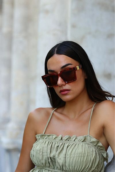 Nilu Moda Leopard Brown Glass Sunglasses