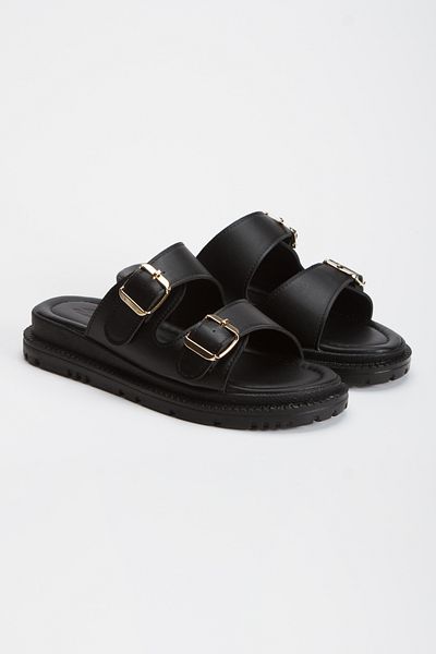 Lideral Women's Black Orthopedic Slippers - Double Buckle, Comfortable Puff, Anatomical Design