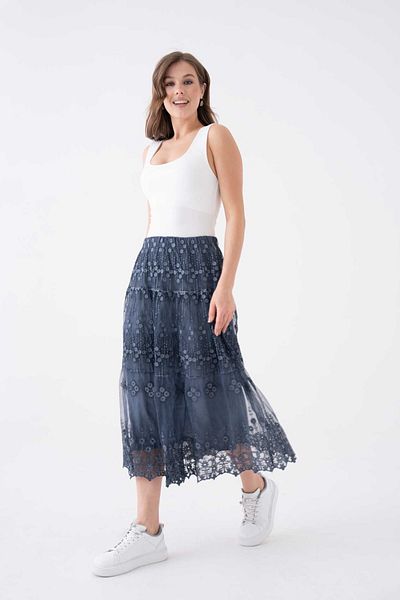 MAMAYAGA Plus Size Women - Ethnic Lace and Guipure Detailed Lined Curve Midi Sports Stylish Skirt