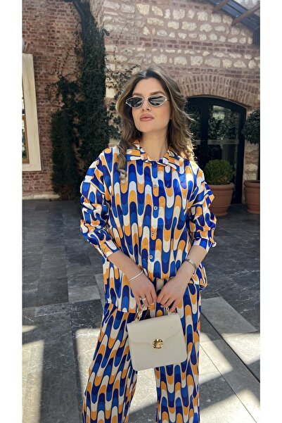 Julishop Багатокольоровий візерунковий оверсайз (широкий) сорочка, штани, вер...