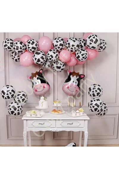 CUGY Cow Conceptted Spotted Balloon Girl Boy Child Birthday Party Set