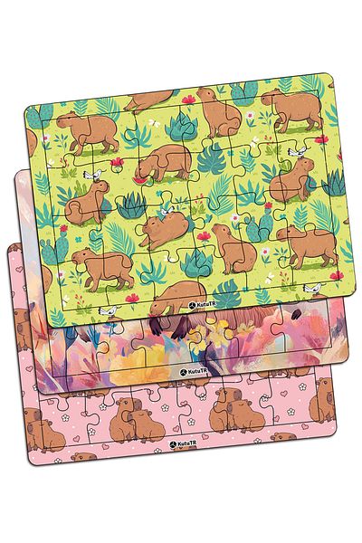 kutuTR 🧩   Set of 3 Capybara Themed Wooden Puzzle |   18X25Cm |   24 Pieces 🧩   Set 6