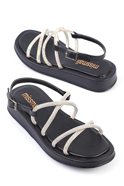 ShoeTek Γυναικεία σανδάλια Ecarina Μαύρο Δερμάτινο με Σταυρωτό Πέτρα