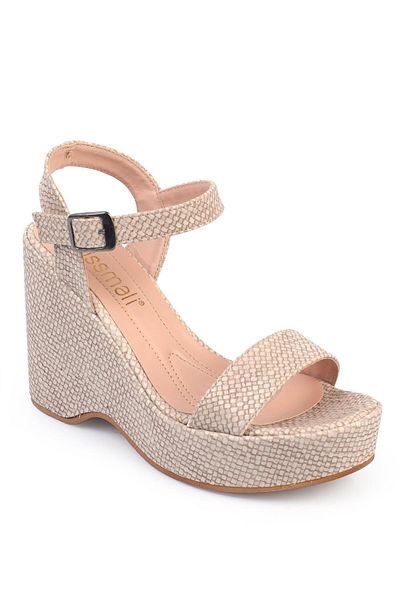 ShoeTek Sandale de damă din piele cu model bej Brenna - talpă cu bretele și pană