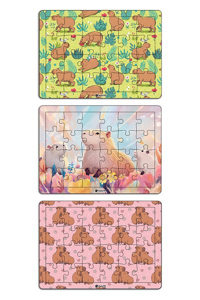 kutuTR 🧩   Set of 3 Capybara Themed Wooden Puzzle |   18X25Cm |   24 Pieces 🧩   Set 6