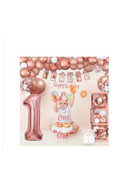 ALYA Party One Birthday Set with Boxed Foil Balloons