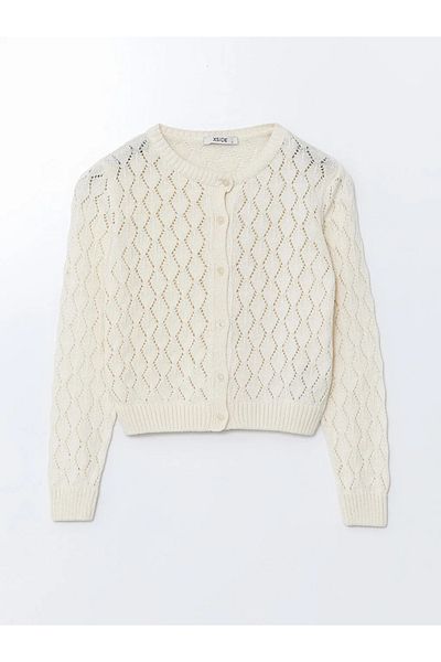 LC Waikiki Xside Ecru Crew Neck Openwork Women's Knitwear Cardigan