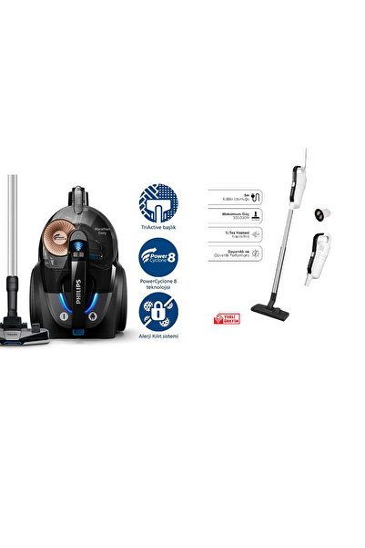 Philips Xb7150/07 Marathon Daily Torbasiz Elektrikli Süpürge + EK12Torbasız Dikey Elektrikli Süpürge