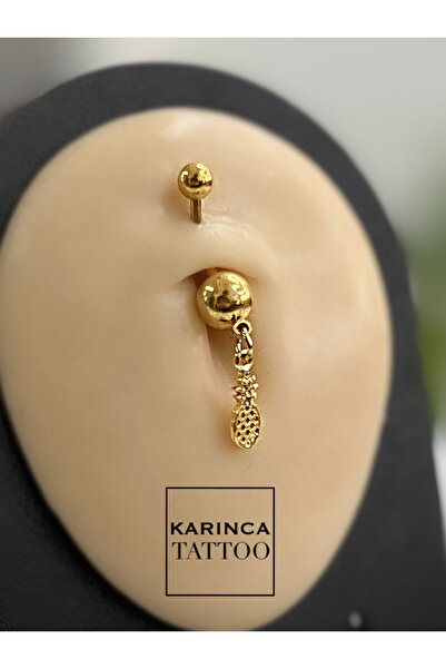 Karınca Piercing Ananas Sallantılı Altın Rengi Göbek Piercingi