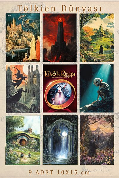 Taranist Tolkien Stăpâna Inelelor 9 bucăți 10x15cm Carte poștală Poster din hârtie Hobbit