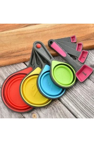 Generic Collapsible Silicone Measuring Cups - Colorful Measuring Spoons Set
