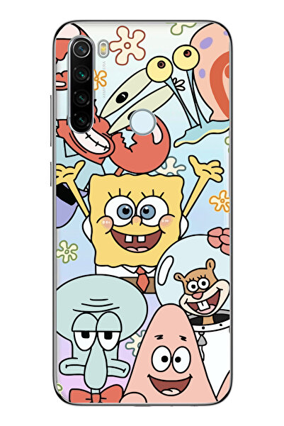moonset Xiaomi Redmi Note 8 Uyumlu Sünger Bob Tasarımlı Baskılı Şeffaf Telefo...
