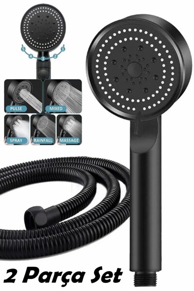 Sardıcı 5 Fonksiyonlu Duş Başlığı Ve Siyah Duş Hortumu 150 Cm Set