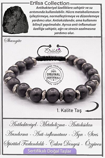 Erilsa Sertifikalı AAA+ Kalite Gerçek Terahertz - Şungit (Shungite) Taşı Bileklik