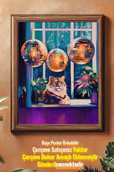Taranist Poster - Disco Ball Cat Matisse Fauvism Poster colorat