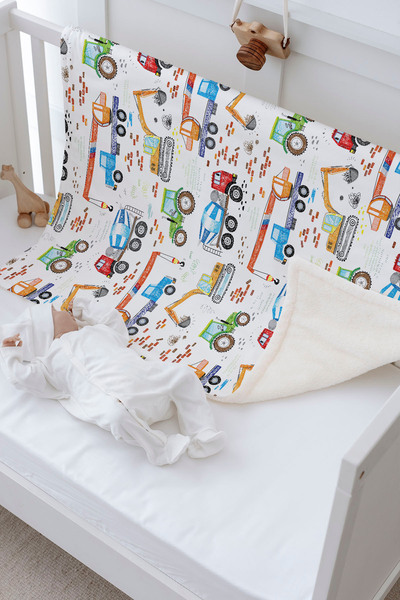 Tuğba Kuğu Plush Double Face Blanket (80X120) - Iconic - Colorful Work Machines